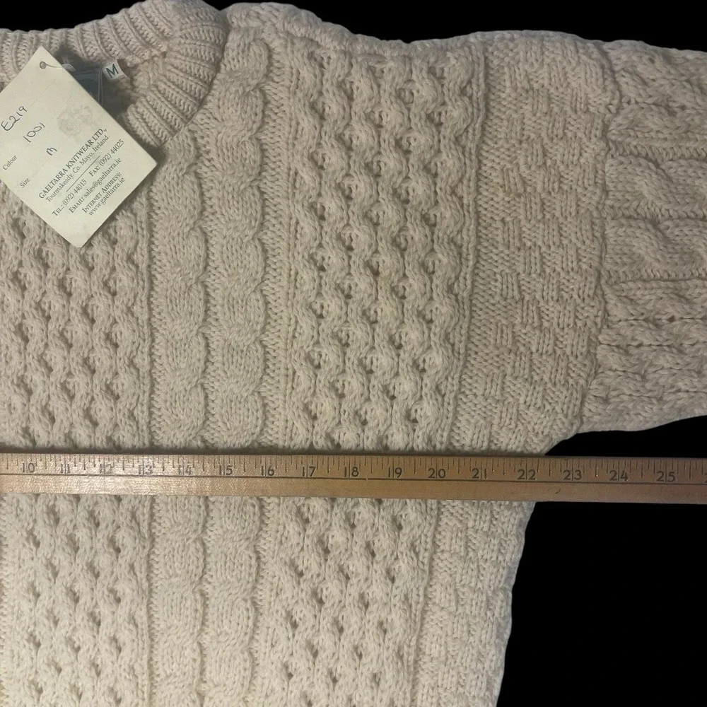Vintage Gaeltarra Wool Sweater Mens M Chunky Cable Knit Fisherman  Ireland Cream